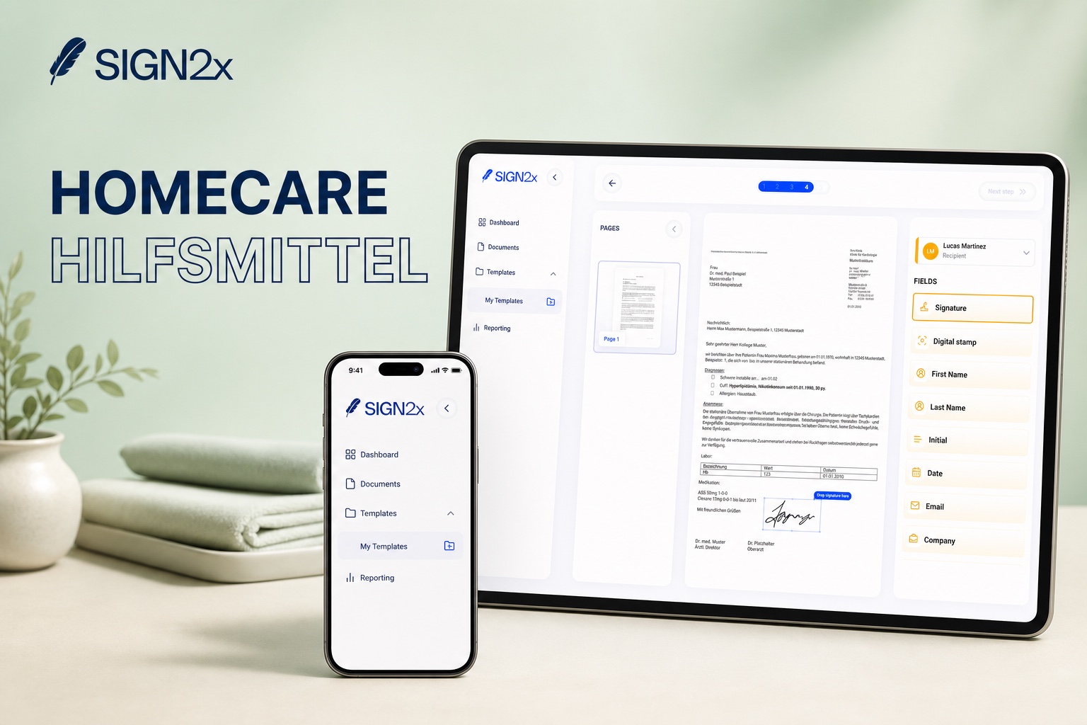 SIGN2x Cover: E-Signatur Homecare — Hilfsmittelverträge digital
