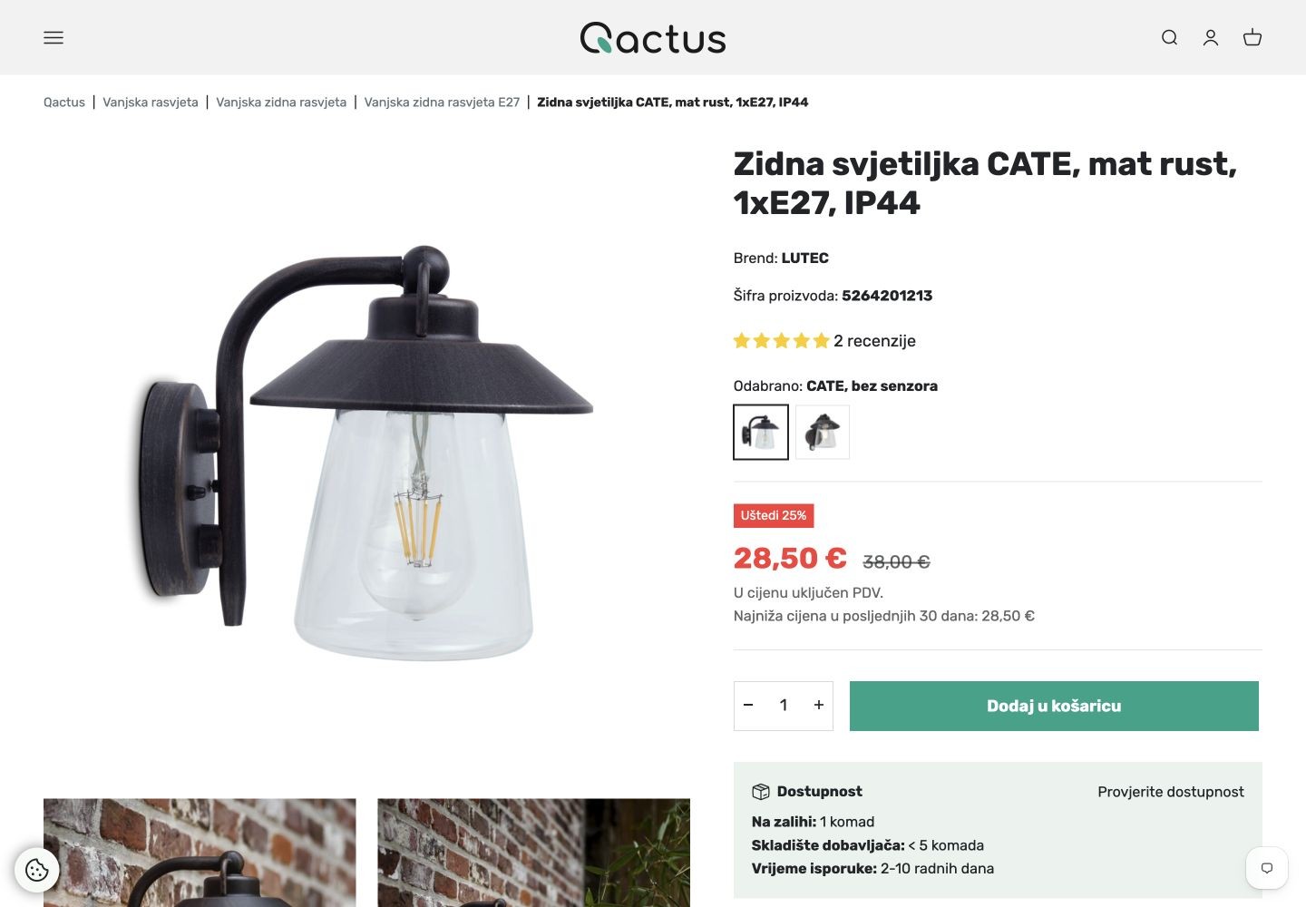 Qactus: Zidna svjetiljka CATE s podacima za kupnju