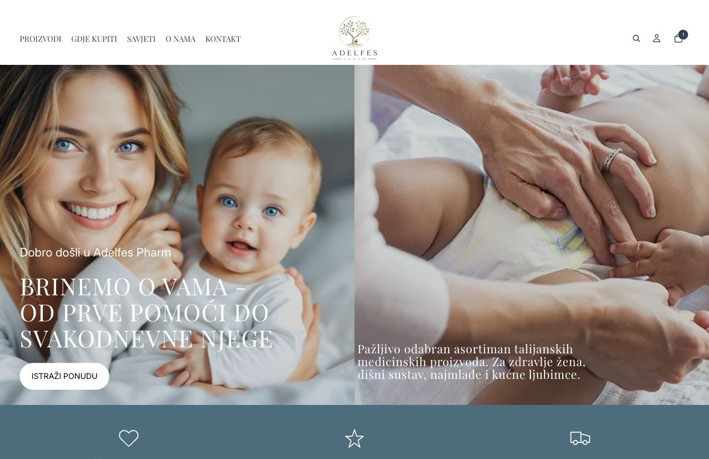 Adelfes Pharm: Naslovnica s ponudom za mame i bebe
