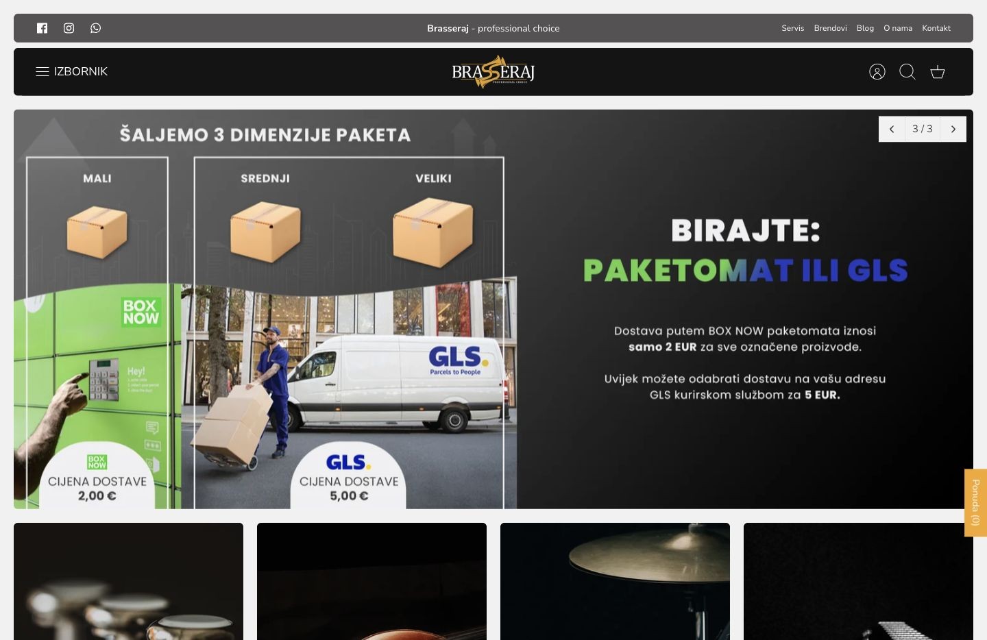 Brasseraj: Naslovnica web trgovine glazbalima