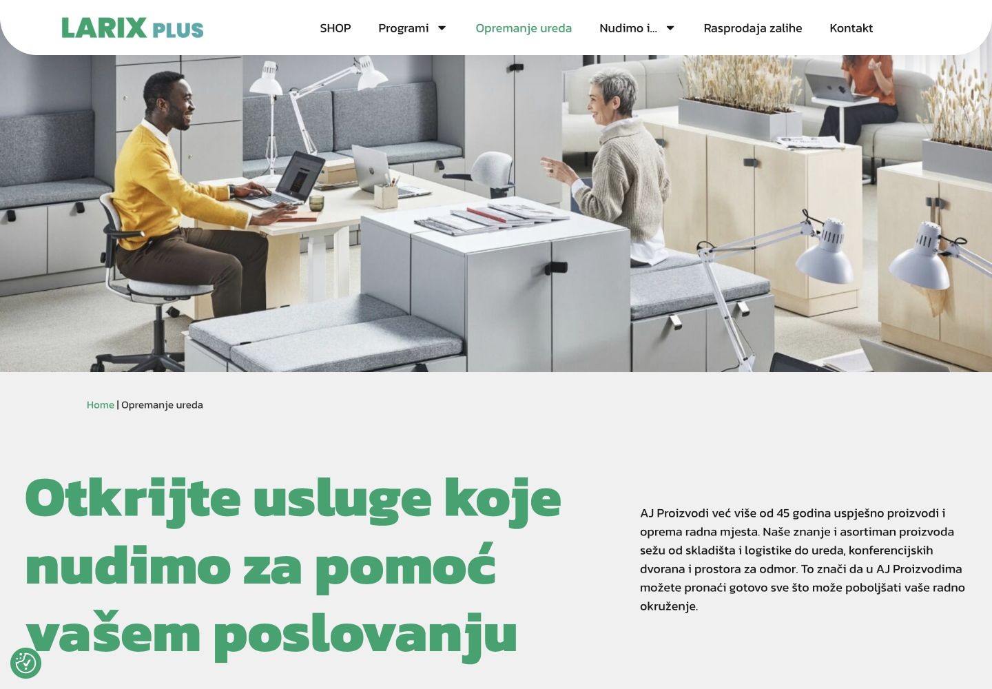 Larix Plus nova web stranica: Usluga opremanja ureda