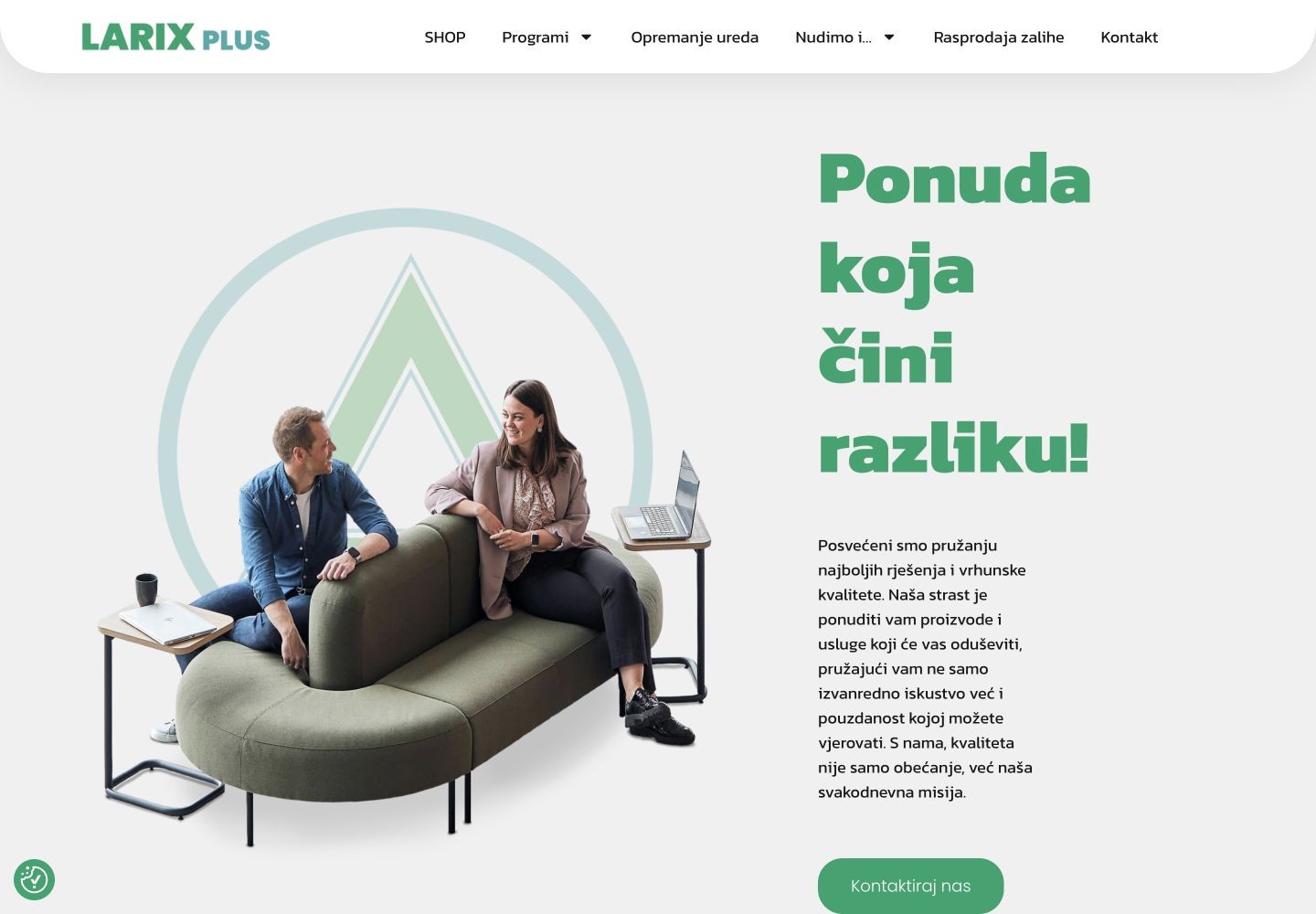 Larix Plus nova web stranica: Naslovnica s predstavljanjem tvrtke