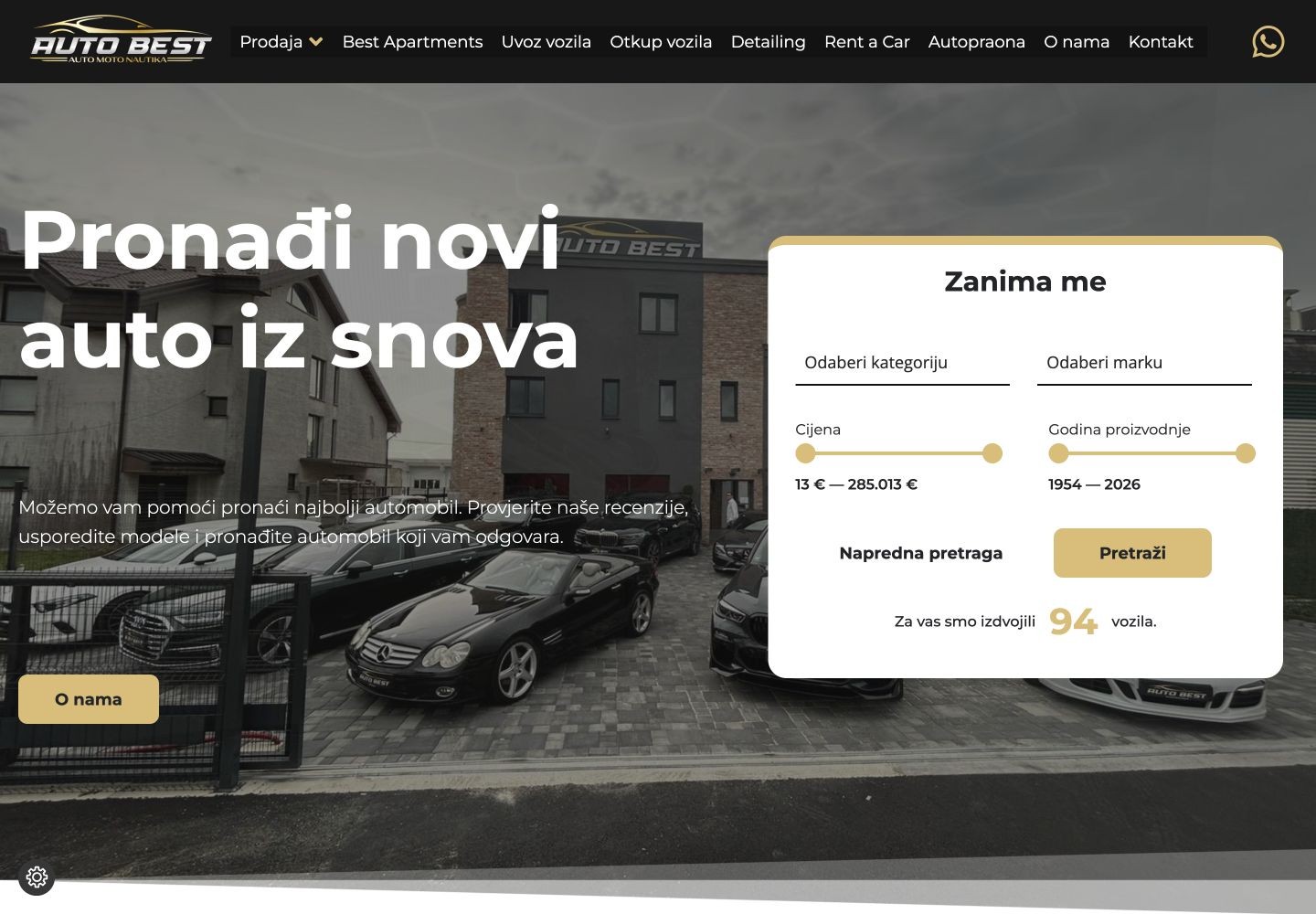 Autobest autosalon: Naslovnica autosalona s pretragom vozila