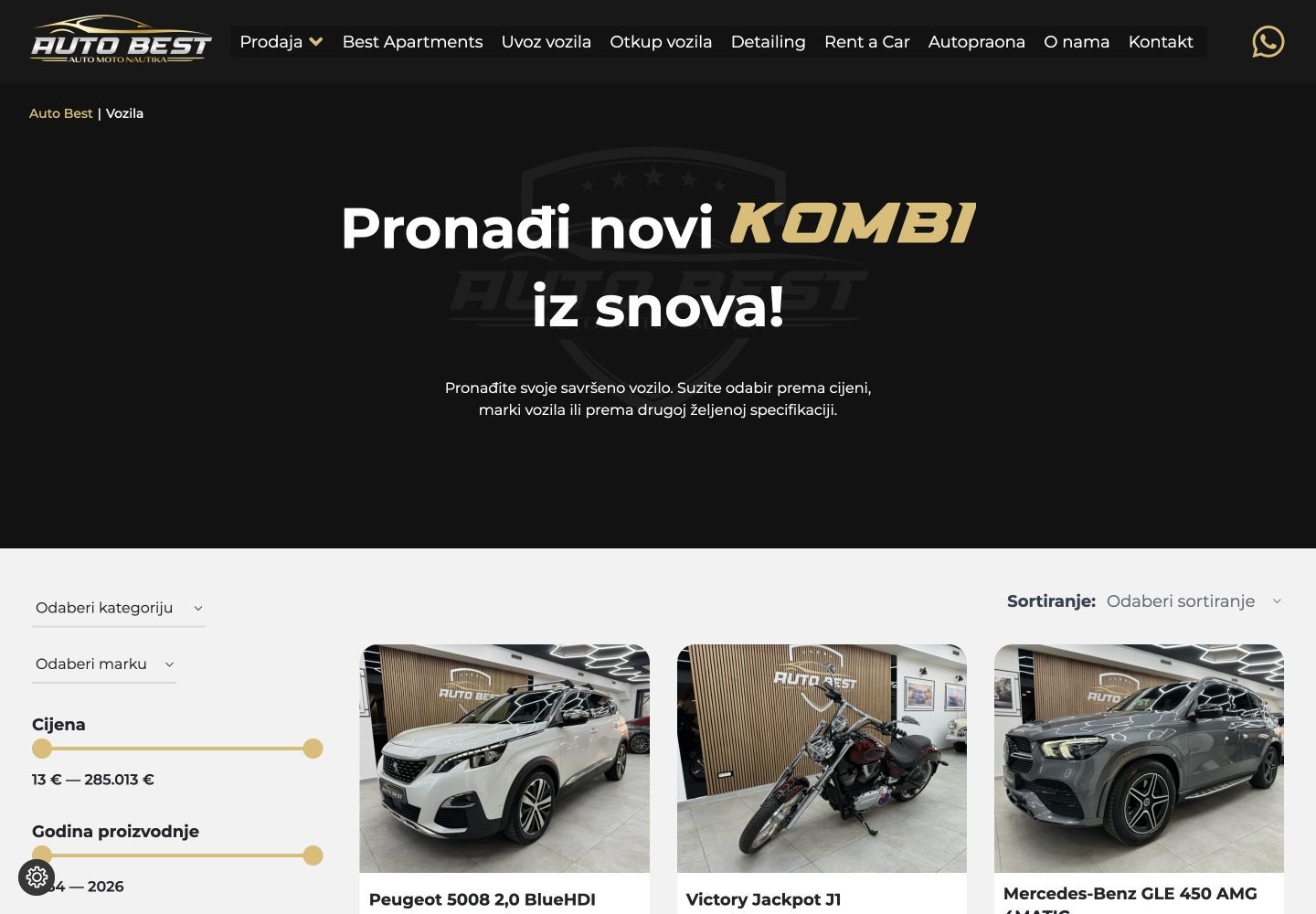 Autobest autosalon: Katalog vozila i filtri