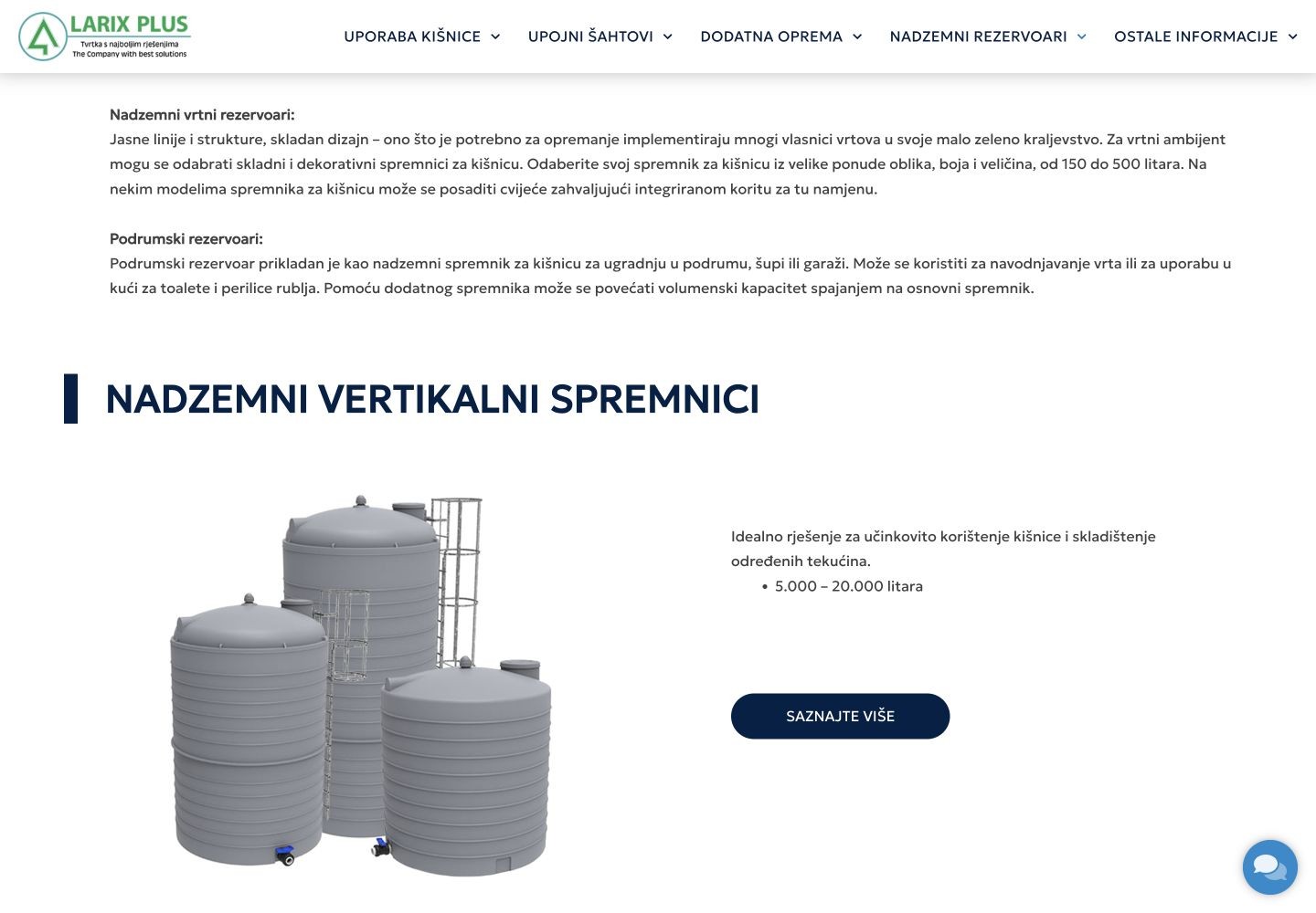 Larix Plus - Kišnica: Pregled nadzemnih vertikalnih spremnika