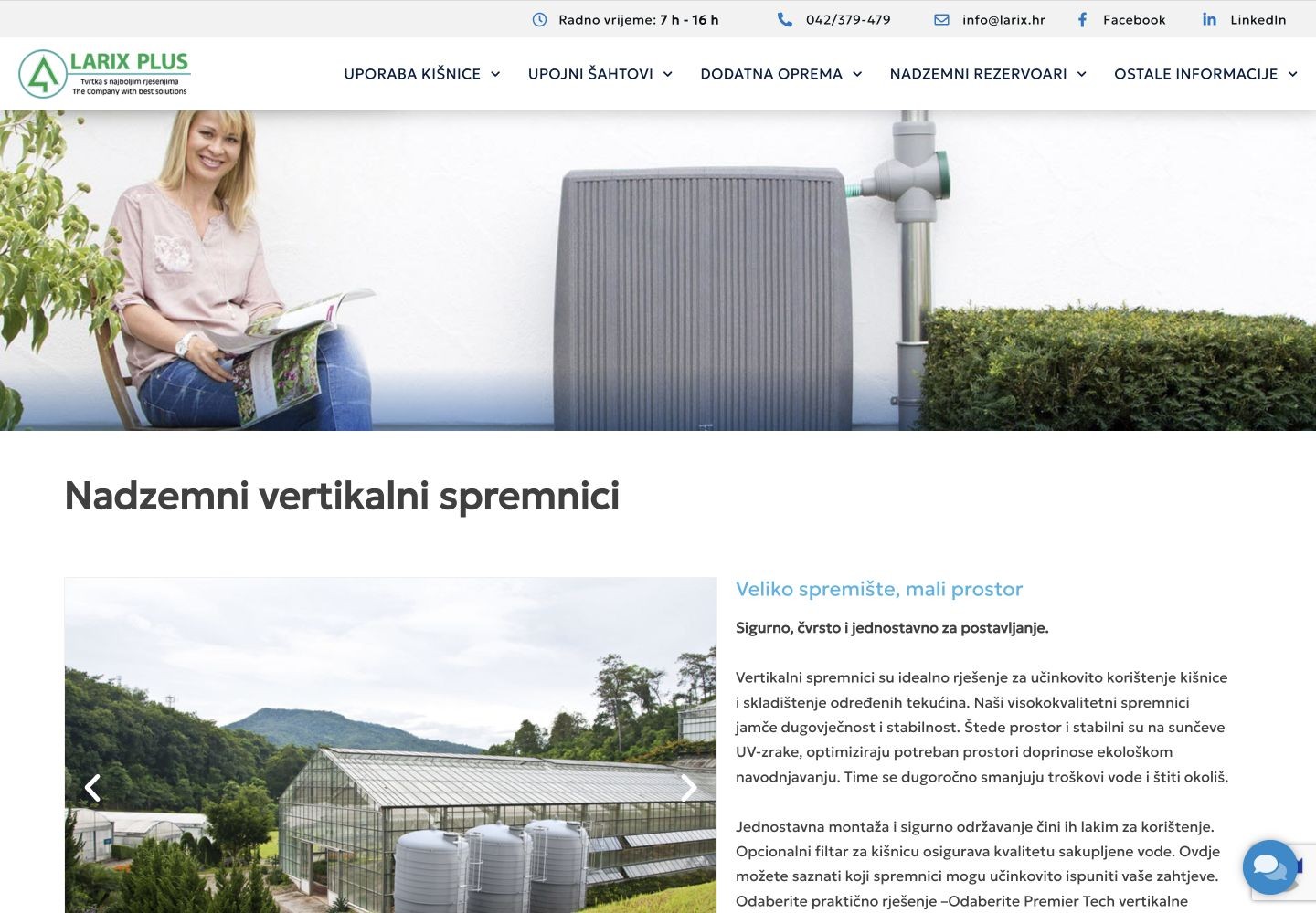 Larix Plus - Kišnica: Vertikalni spremnici s podacima o primjeni