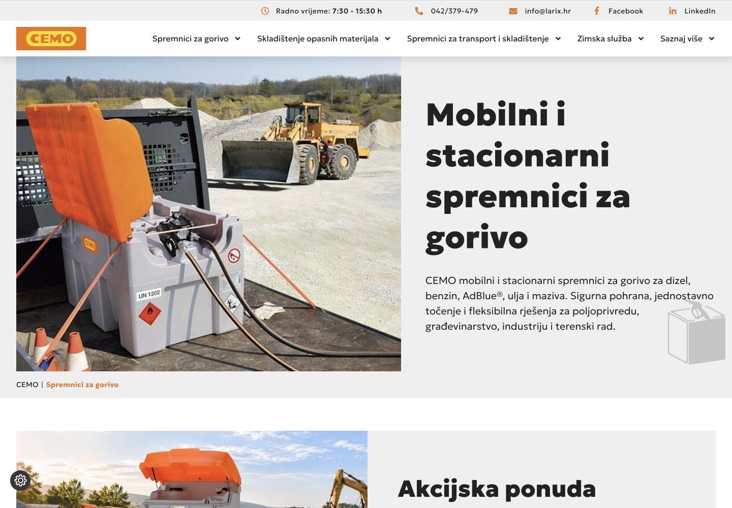 Larix Plus - Cemo: Mobilni i stacionarni spremnici za gorivo