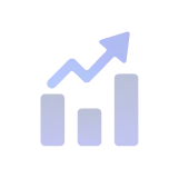 Bar chart with three bars showing increasing values and an upward trending arrow above.