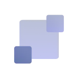 Three overlapping blue squares of varying sizes on a black background.