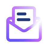 Icon of an open envelope with a letter inside, in purple and blue gradient colors.