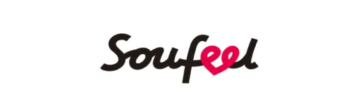 Soufeel logo with the double letters 'ee' stylized as a connected pink heart shape.