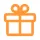Orange outlined icon of a gift box with a ribbon bow on top.