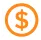 Orange dollar sign inside an orange circle on a white background.