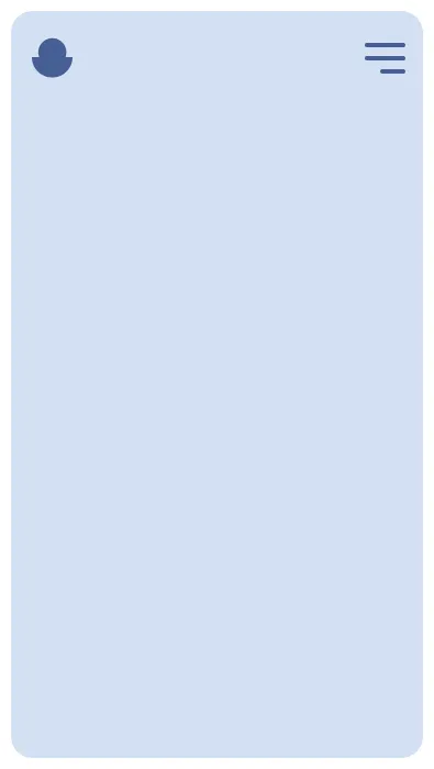 Light blue smartphone screen with a dark blue profile icon on the top left and a hamburger menu icon on the top right.