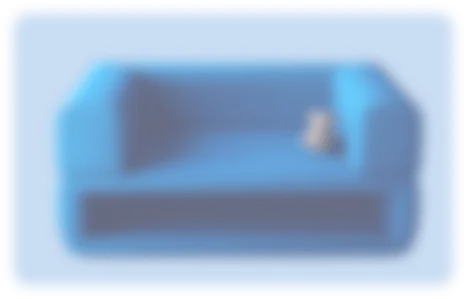 Blurred image of a bright blue sofa against a light blue background.