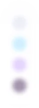 Vertical row of four blurred circular shapes in shades of white, light blue, light purple, and dark purple on a white background.