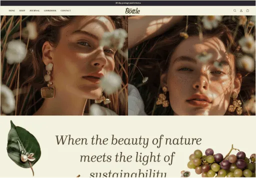 Two women with earrings lying among flowers casting soft shadows on their faces.