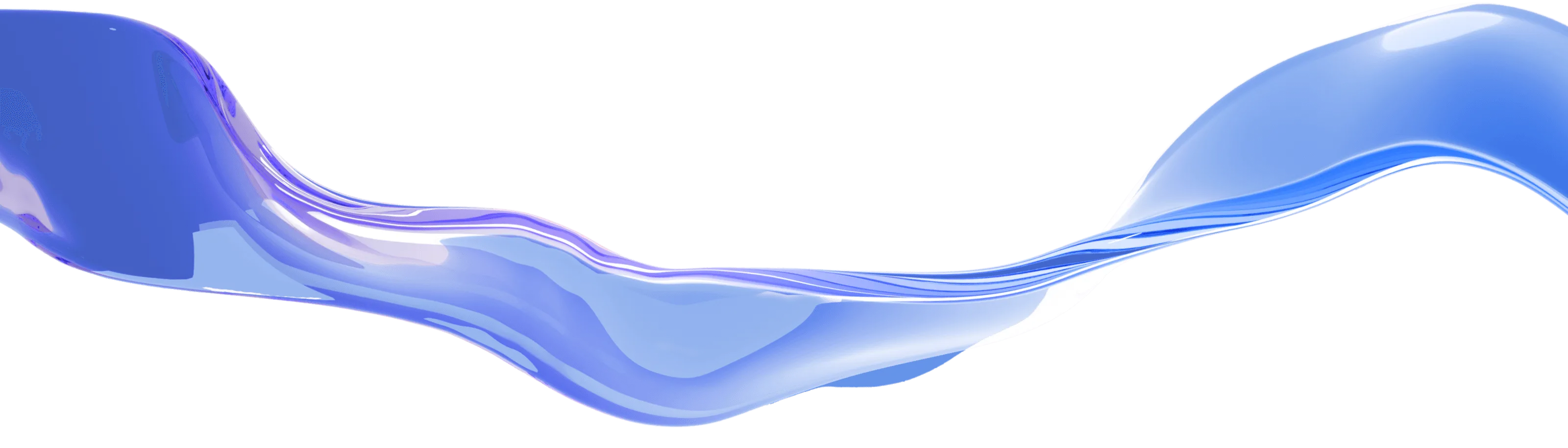 Glossy, flowing blue wave shape with light reflections on a transparent background.