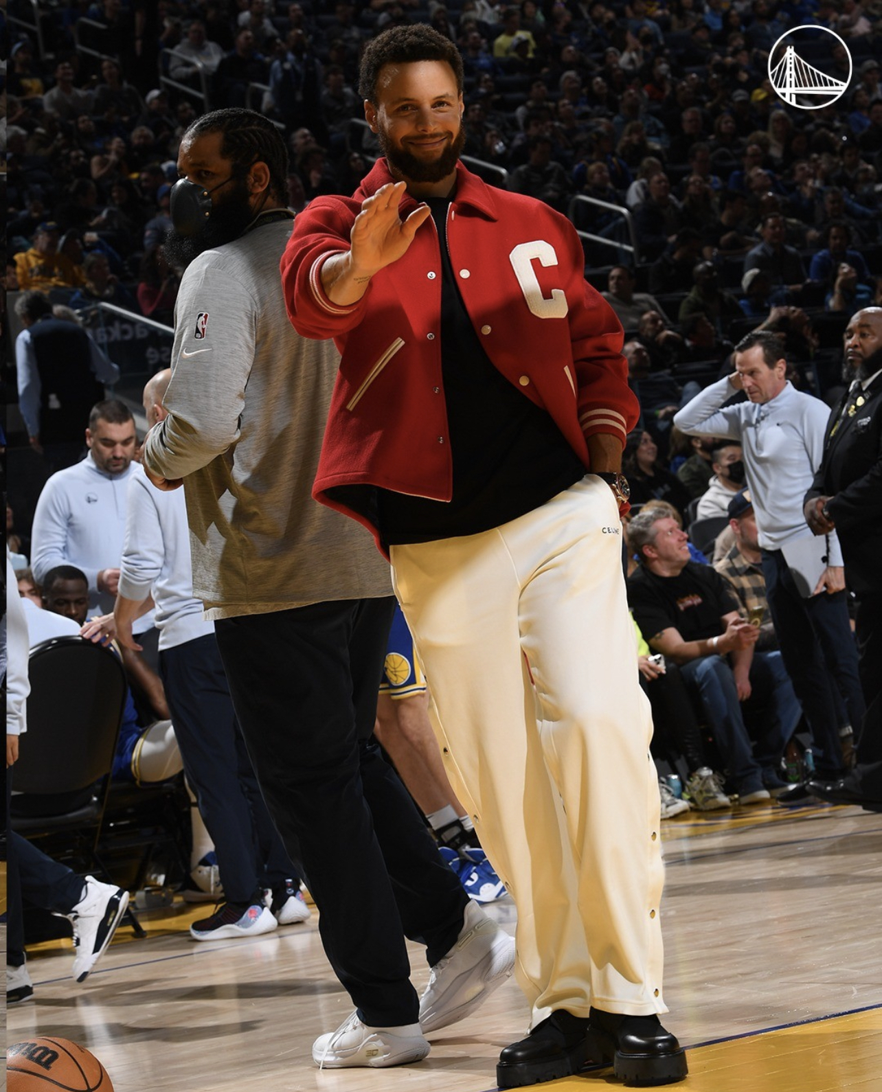 Steph Curry courtside in Celine