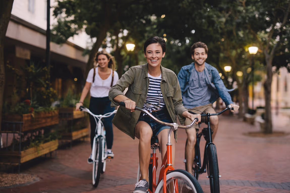 people riding bikes stock image
