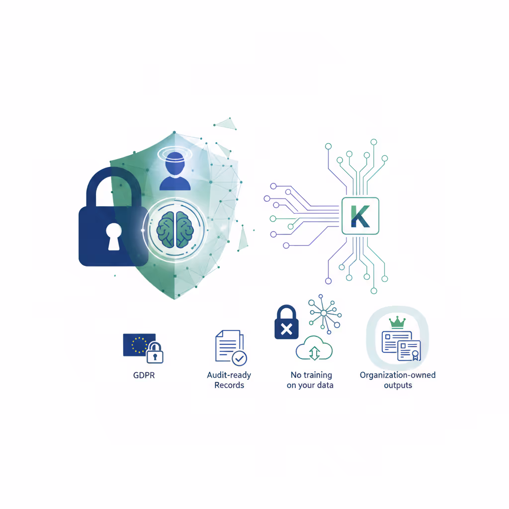 Kwizie is private and secure by default; you own 100% of your data and there is no training of AI models on your data.