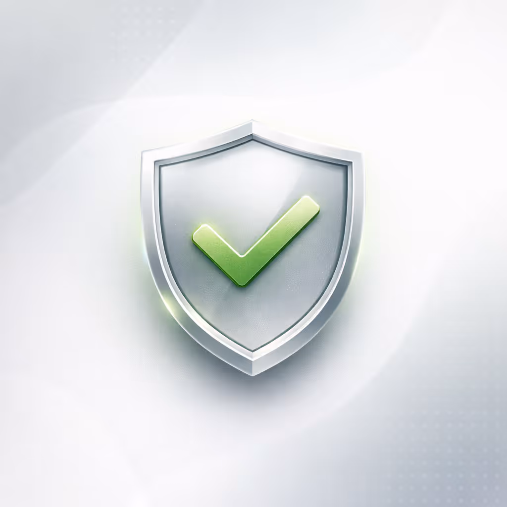 Premium shield badge with green check mark, representing privacy, compliance, and verified training records in Kwizie.