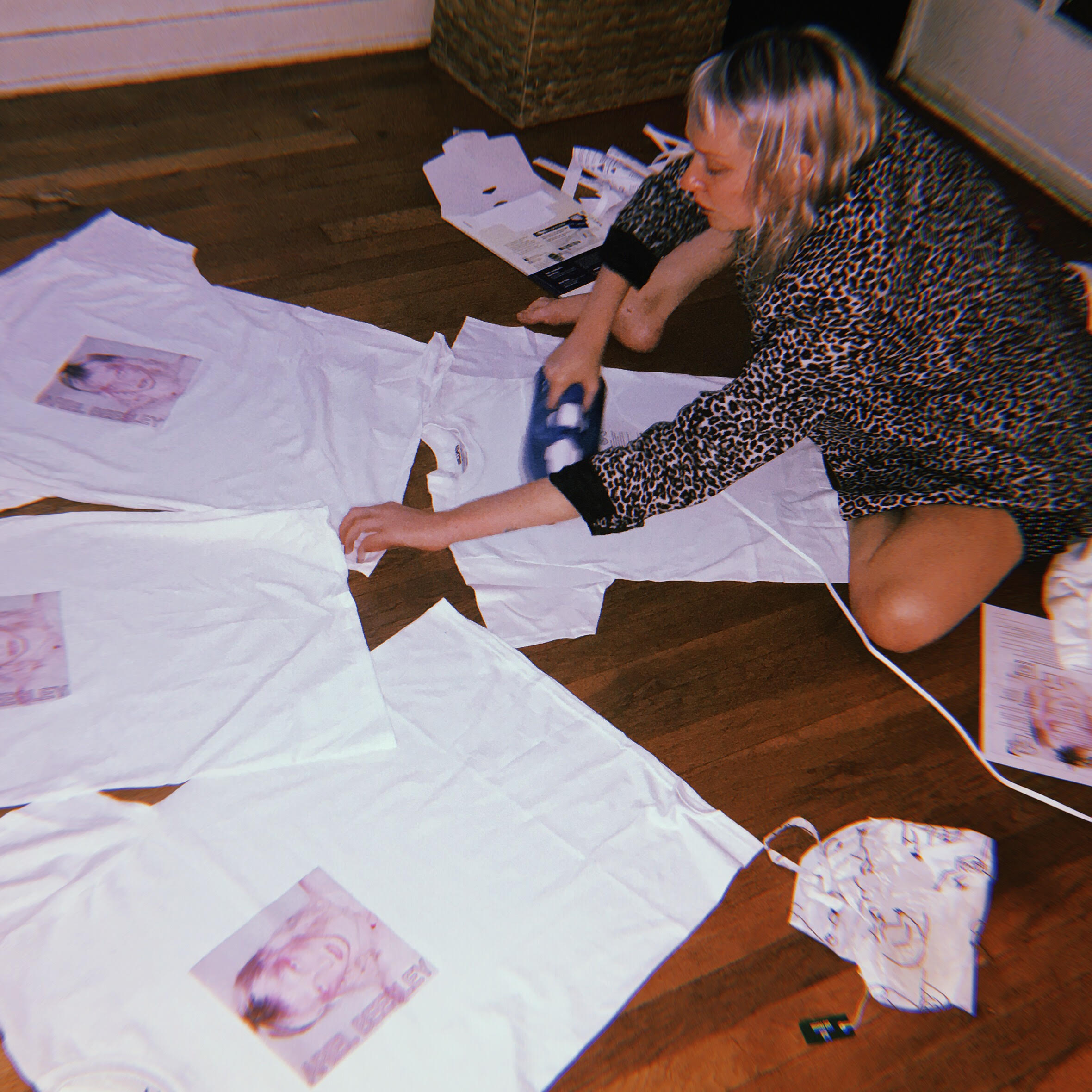 The night before the show, making my first merch ever. In my living room. Was a crafty night.