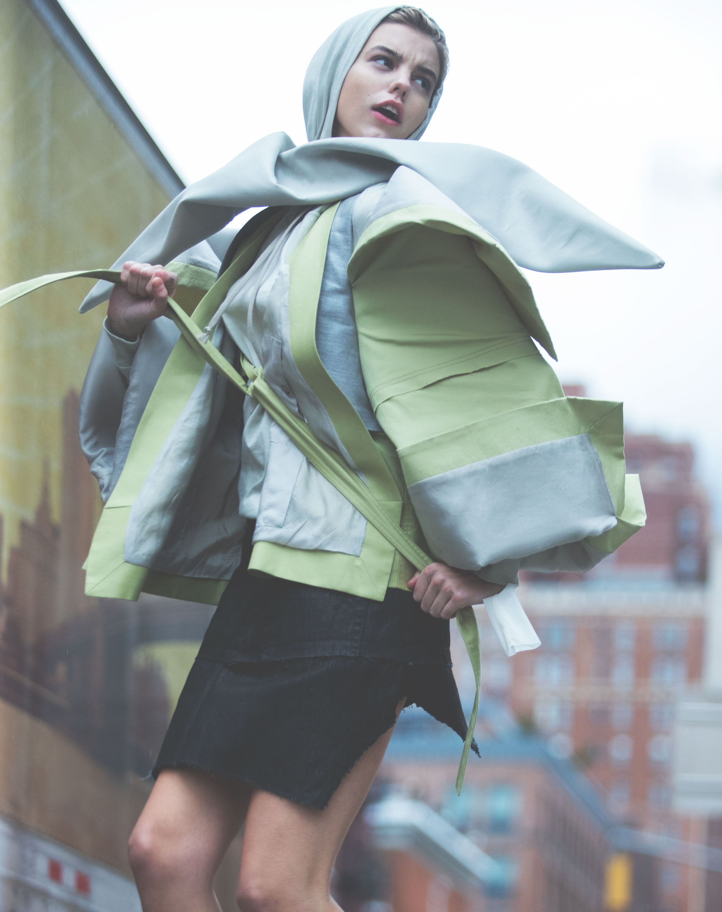 RICK OWENS bolero, jacket, sweatshirt, and skirt.
