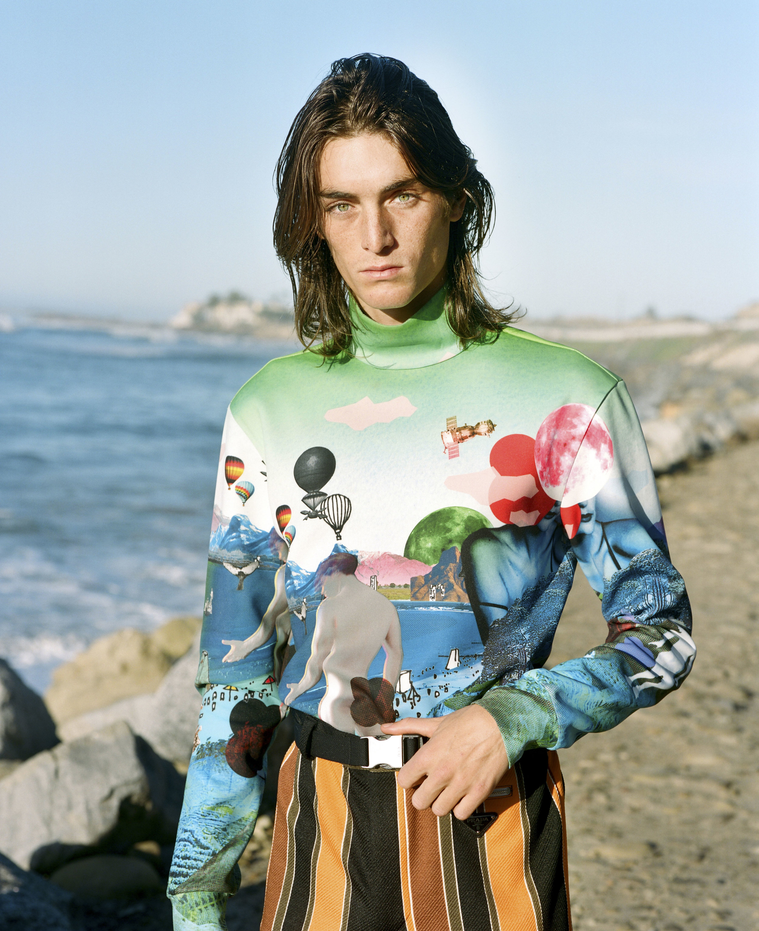 PRADA top, shorts, and belt