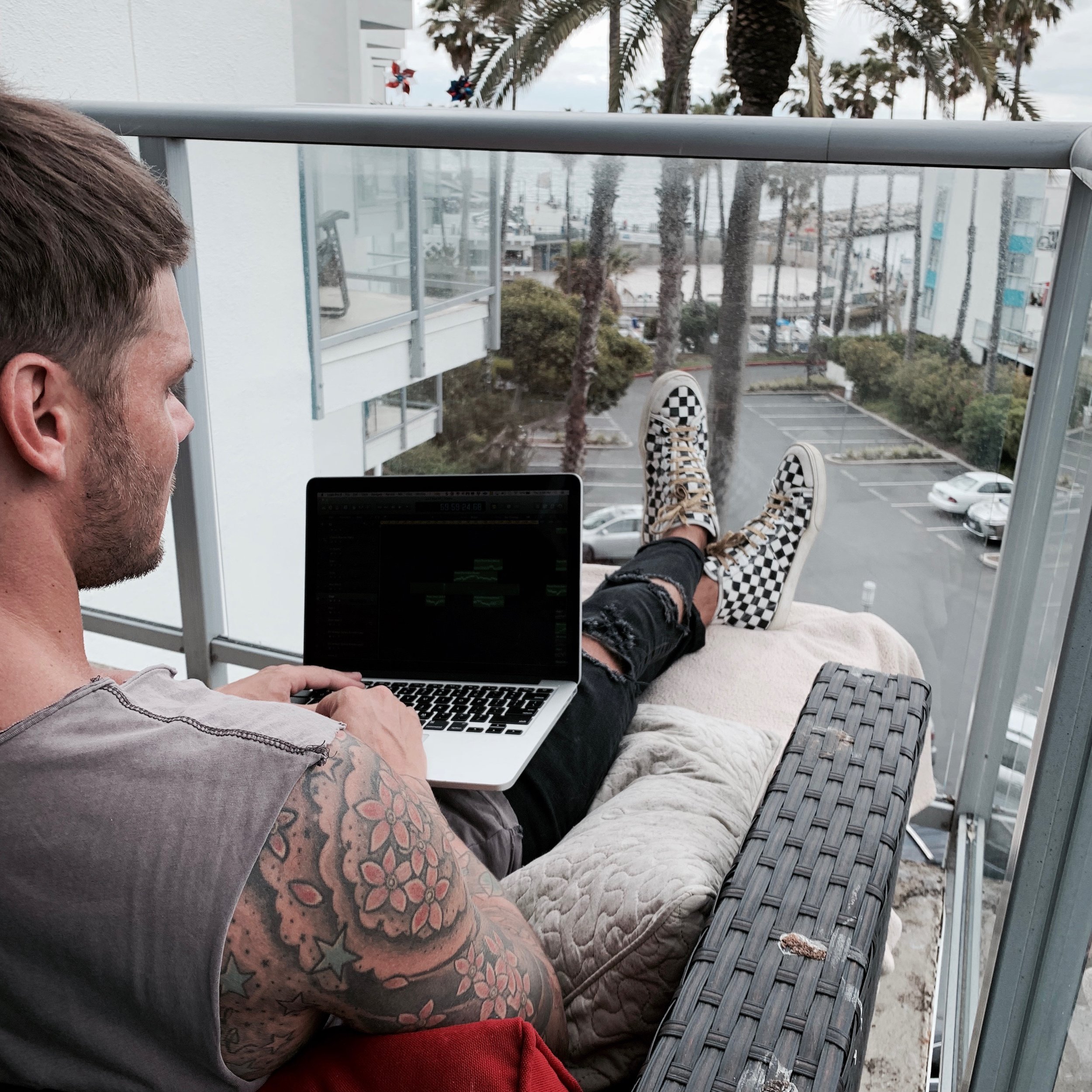 I actually spend the majority of my time making records outside on my balcony, I record all the synths and drum parts then go outside and work on the track, you cant beat the California sunsets!