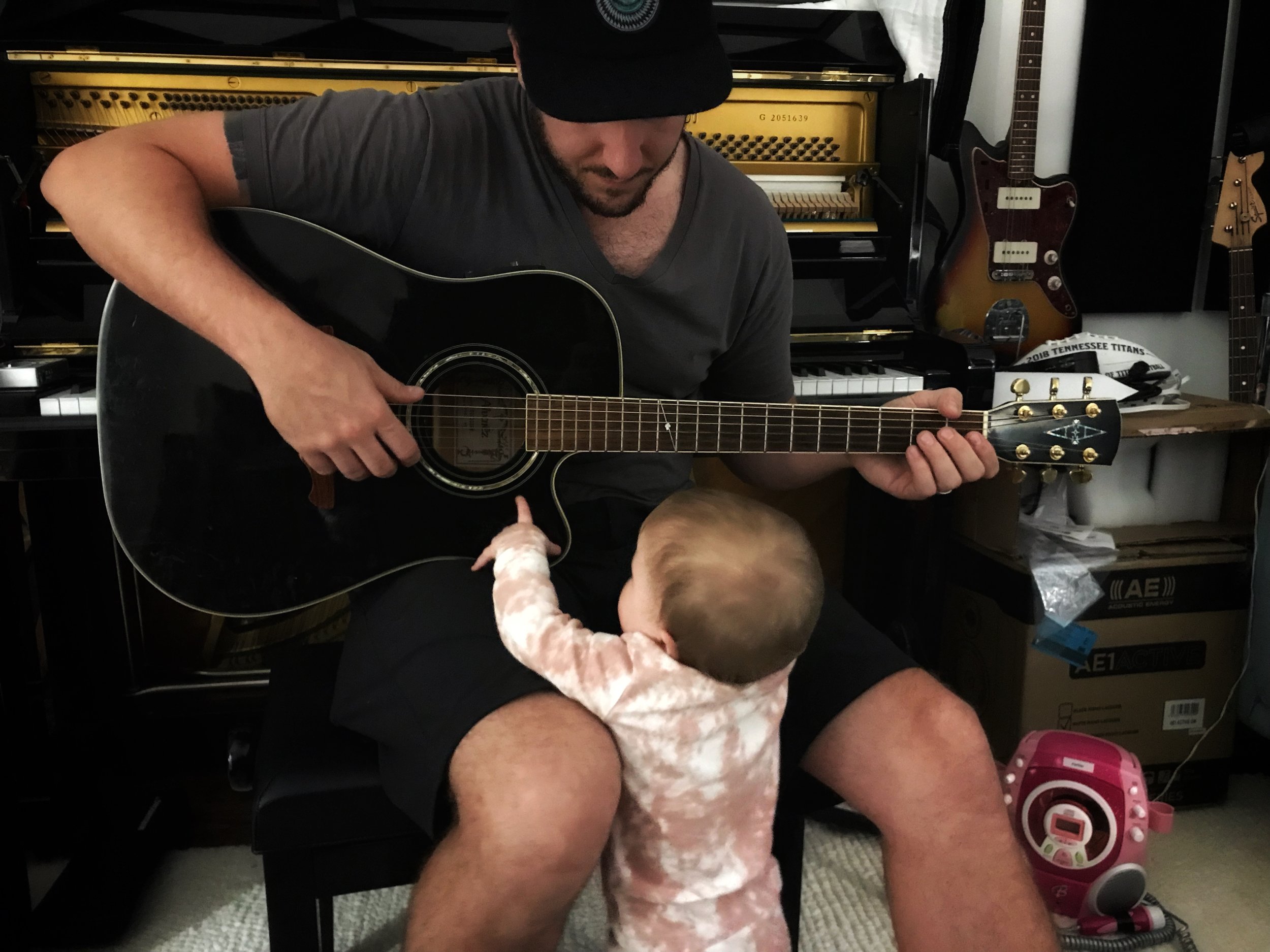 Inside Parker's house, with his daughter.