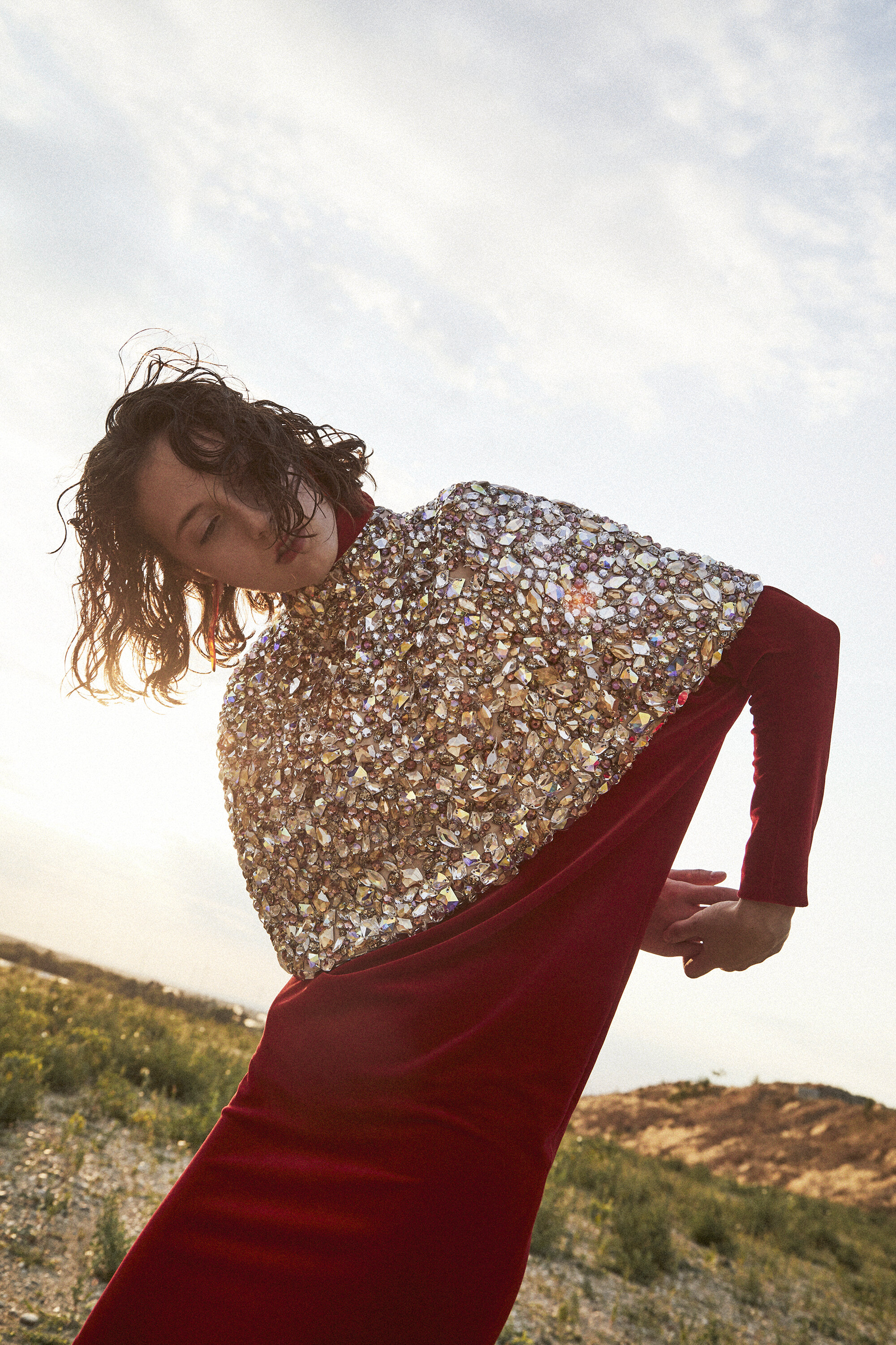 TALBOT RUNHOF dress and EVA POLESCHINSKI cape available at Popp &amp; Kretschmer.