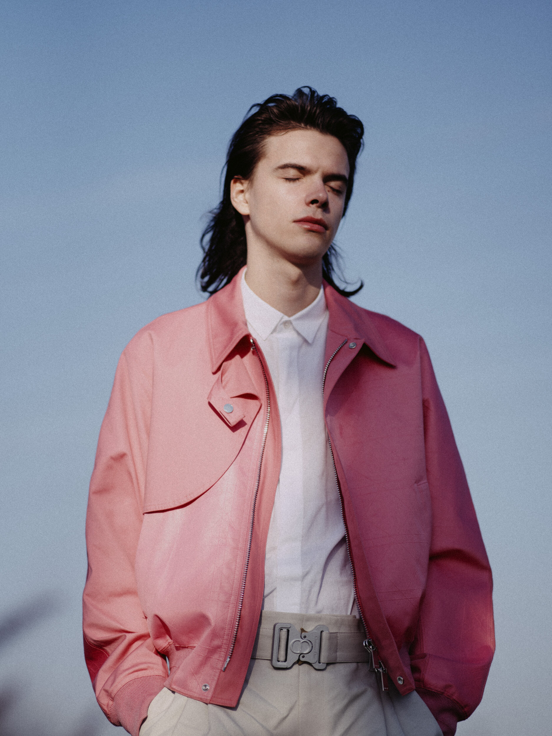 DIOR MEN jacket, shirt, pants, and belt.