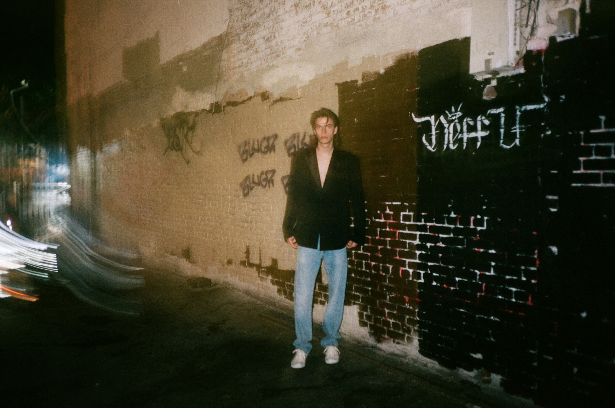 MCM jacket, ZADIG &amp; VOLTAIRE jeans, and SAINT LAURENT BY ANTHONY VACCARELLO shoes.