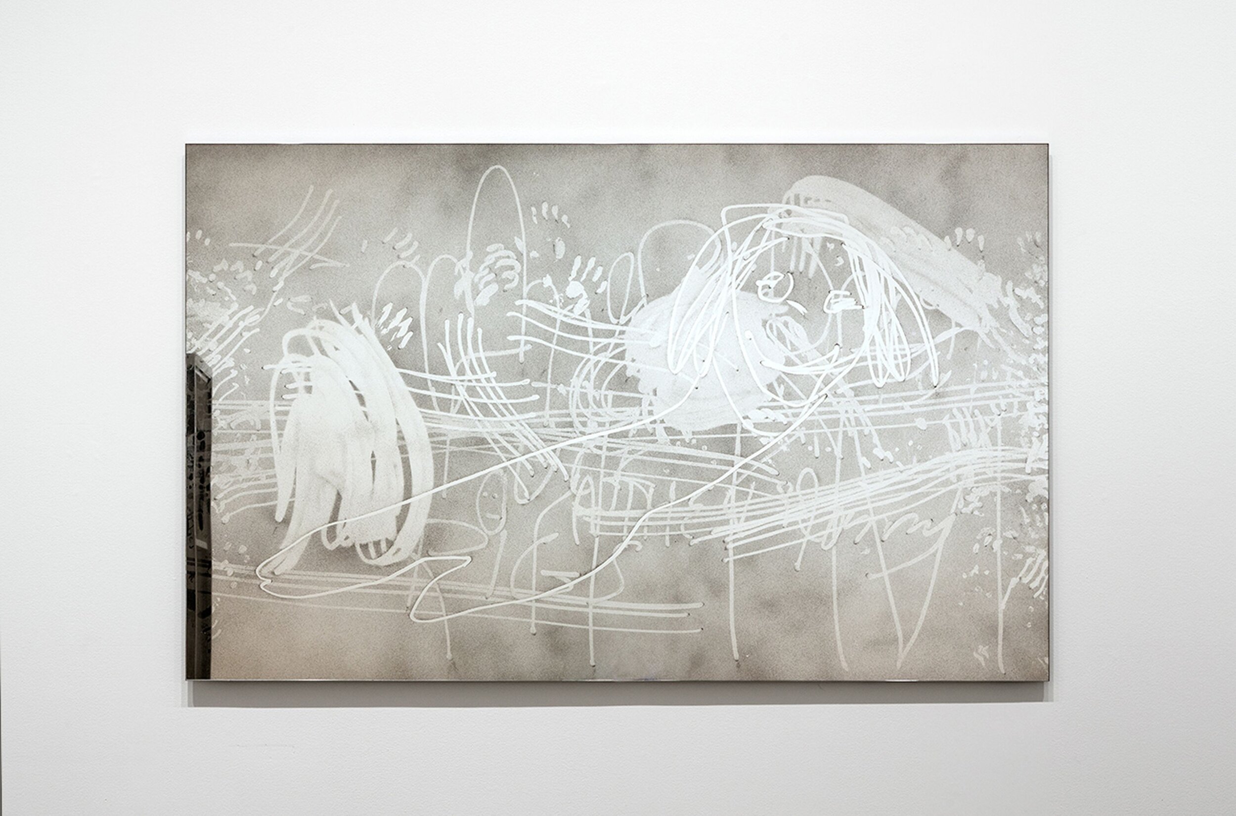 Matelli, Child, 2014, urethane on mirror, 60 x 96 in.