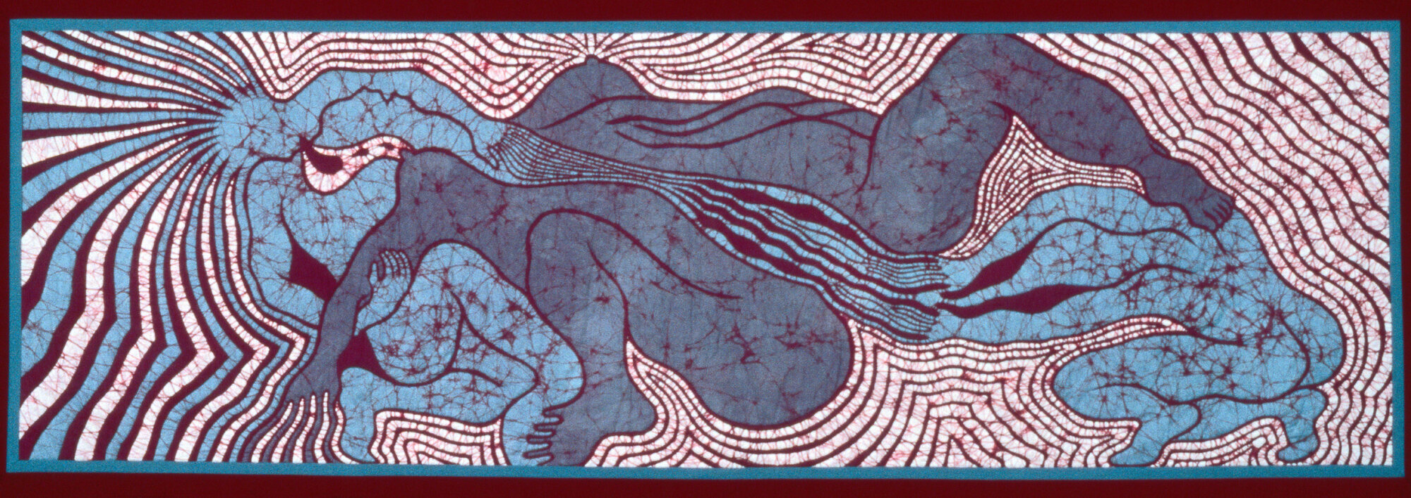 Judy ChicagoBirth Trinity Quilt, 1983, 44 x 124 in, Installation overall: 17' 3 in