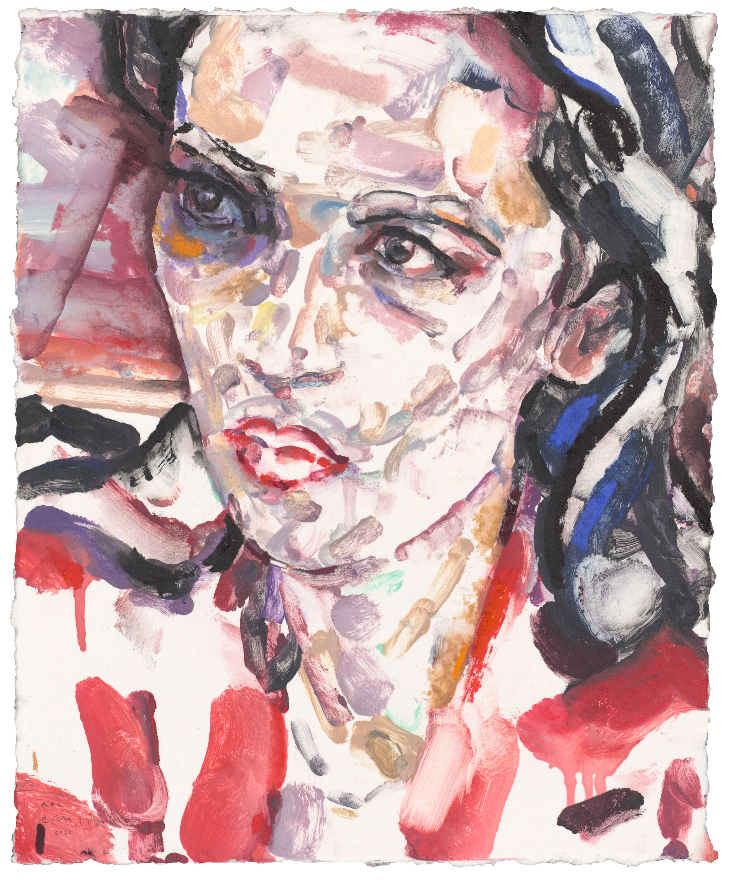 Elizabeth Peyton Alexandria Ocasio-Cortez, 2020 Monotype with hand painting, on handmade paper 17 ¼ x 14 ¼ in.
