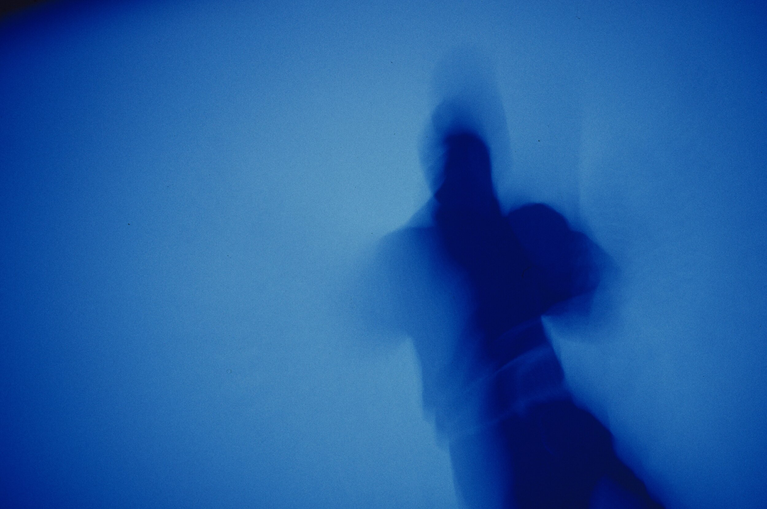 Installation view of Derek Jarman’s Blue (1993), taken during the final sound mix at De Lane Lea, Dean Street, London, in late 1992. Photo: Liam Daniel. Courtesy &amp; © Basilisk Communications.