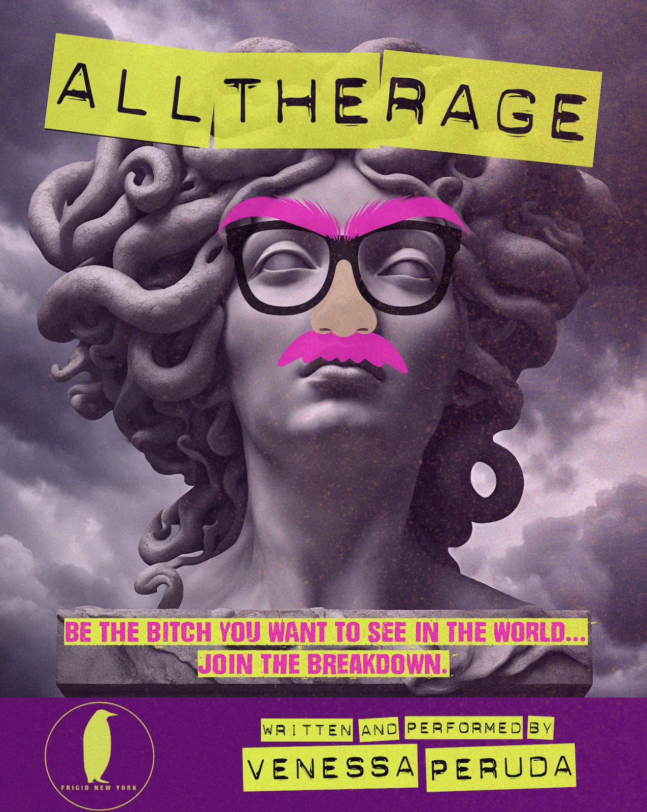A poster with a statue of a person with glasses and mustacheAI-generated content may be incorrect.