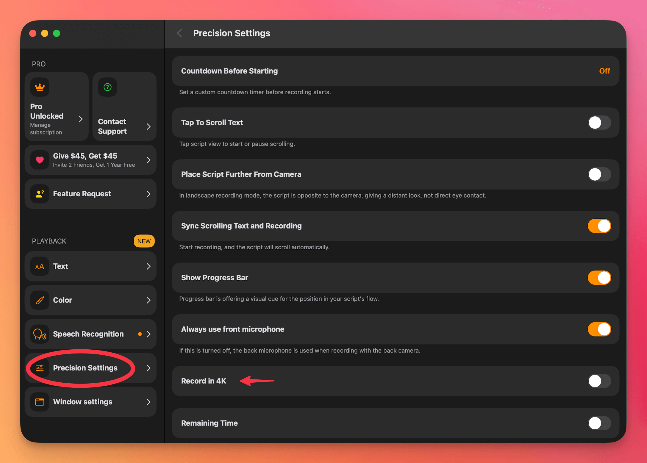 Precision Settings
