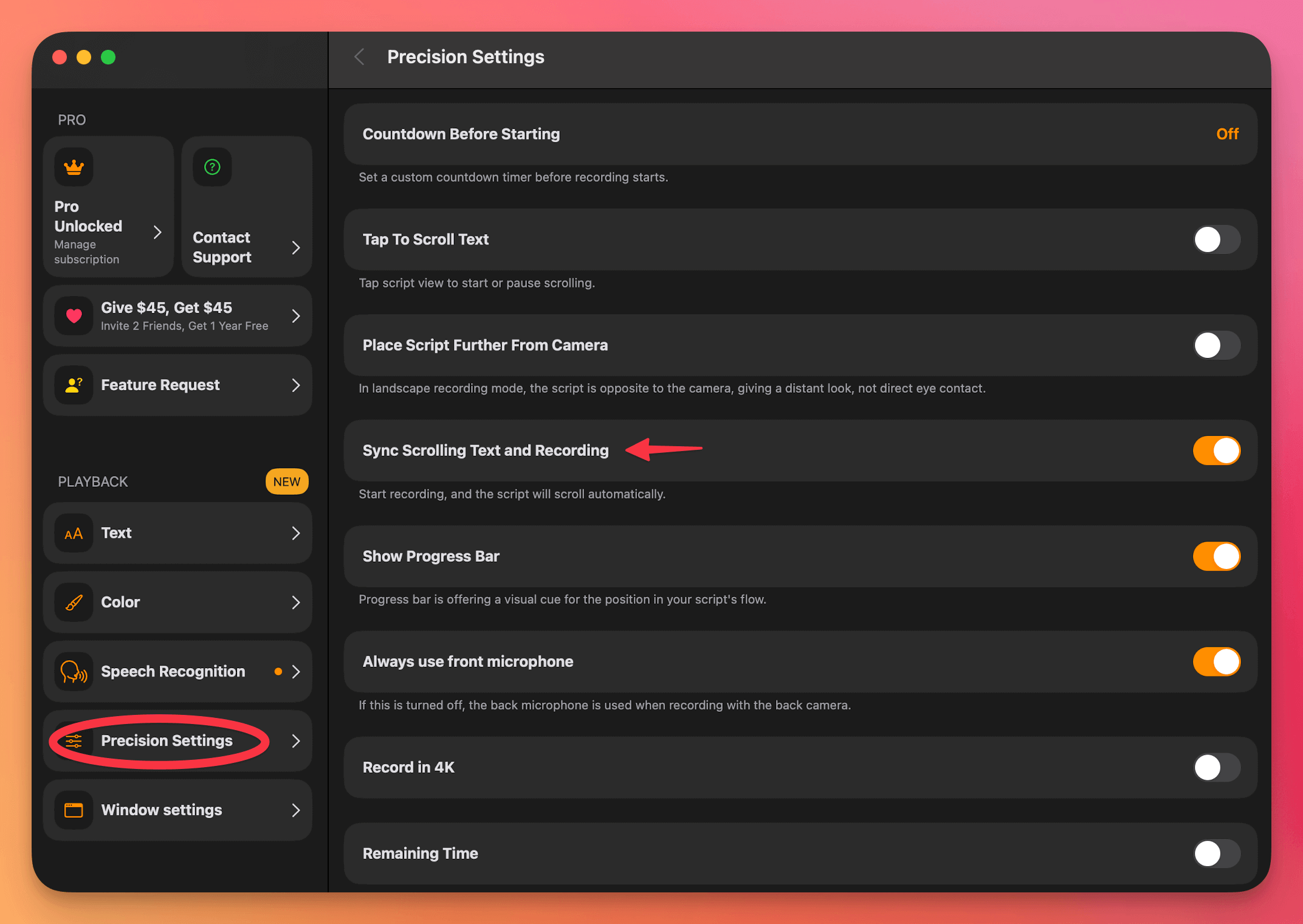 Sync Scrolling Text and Recording