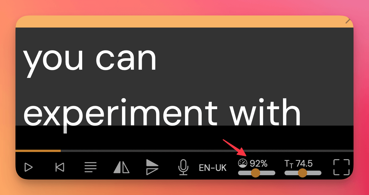 scrolling speed control bar - web version