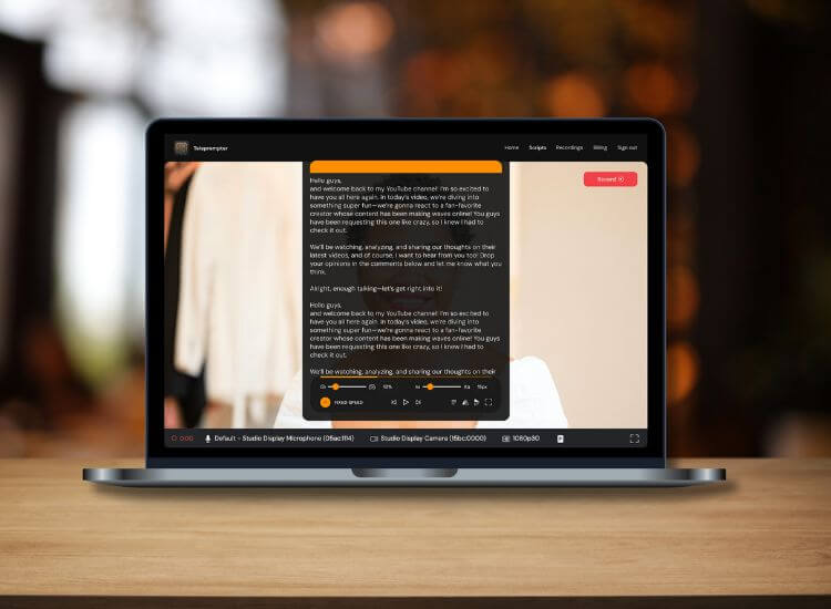 teleprompter showing on a laptop