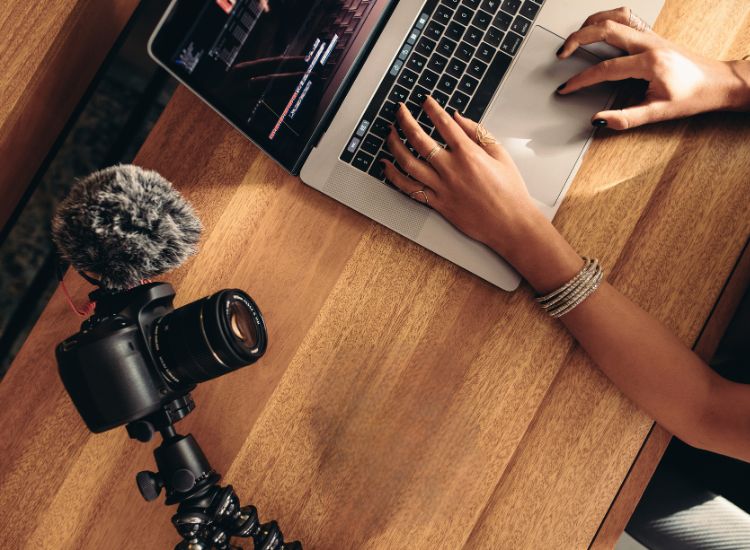 video editing with laptop and camera