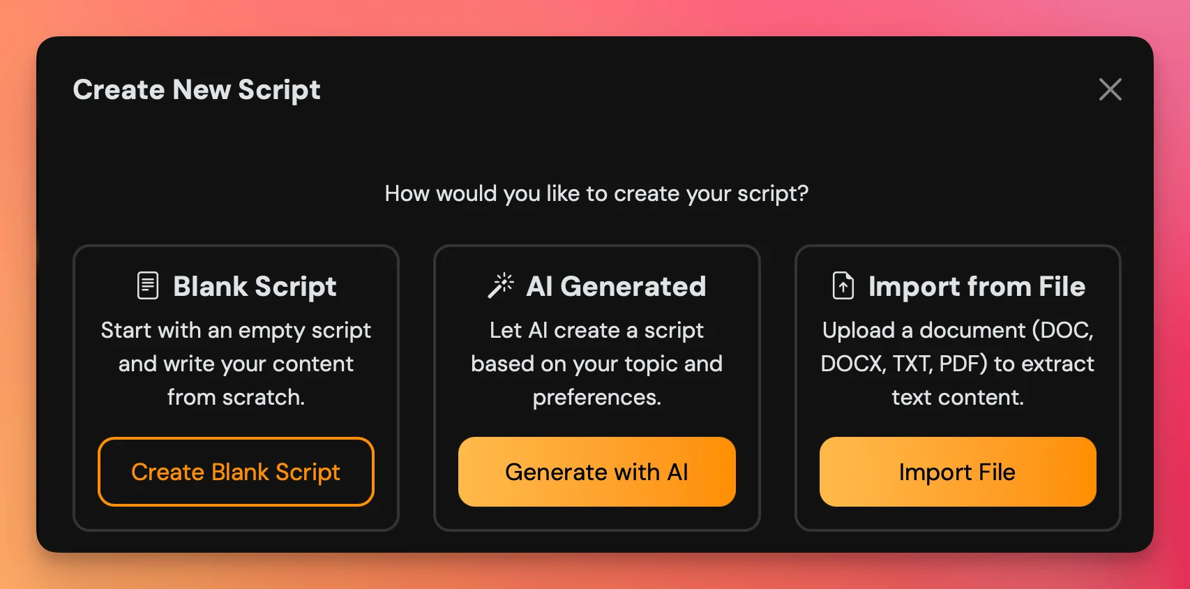 Create New Script on Teleprompter App