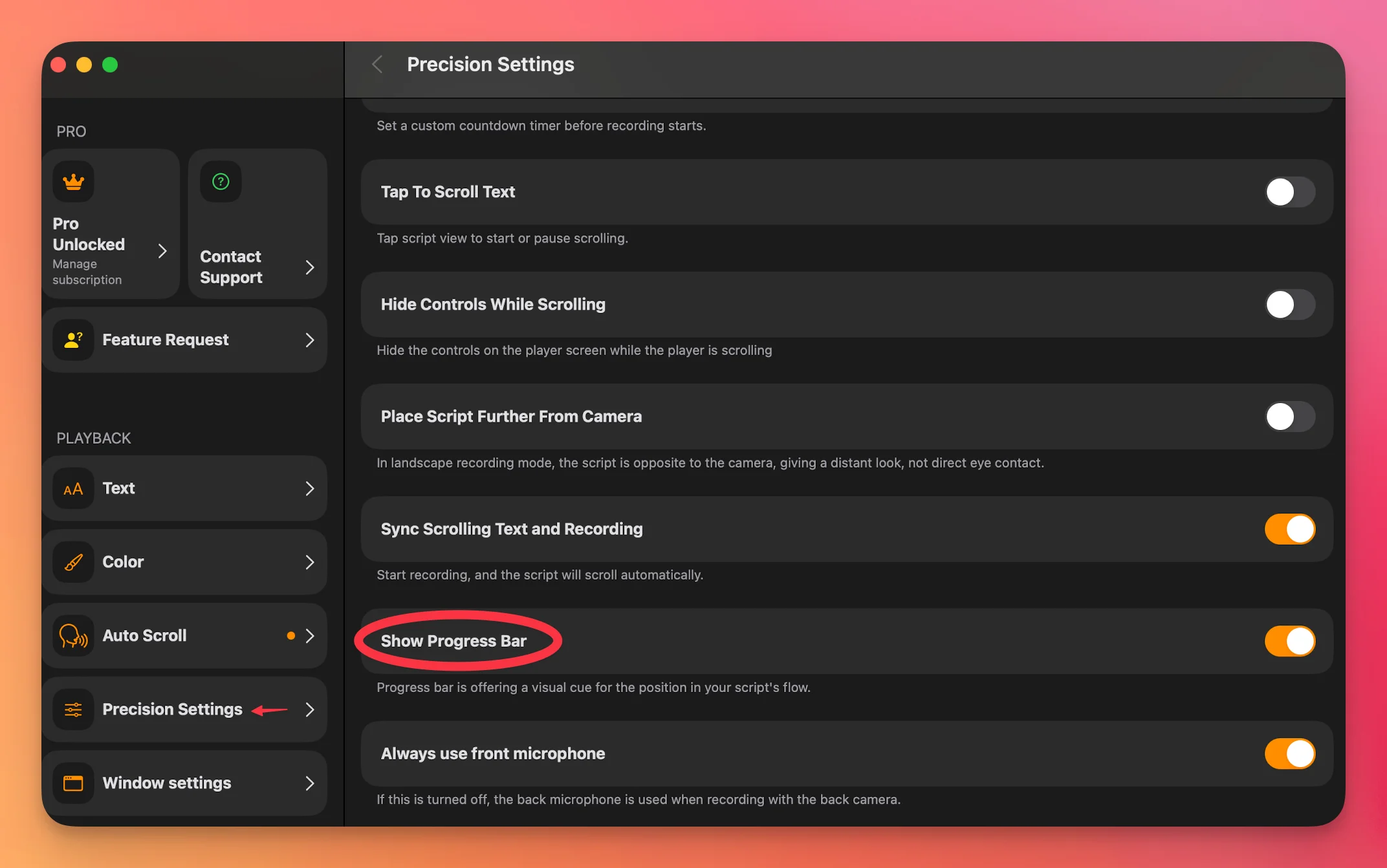 Show Progress Bar Option on Teleprompter.com