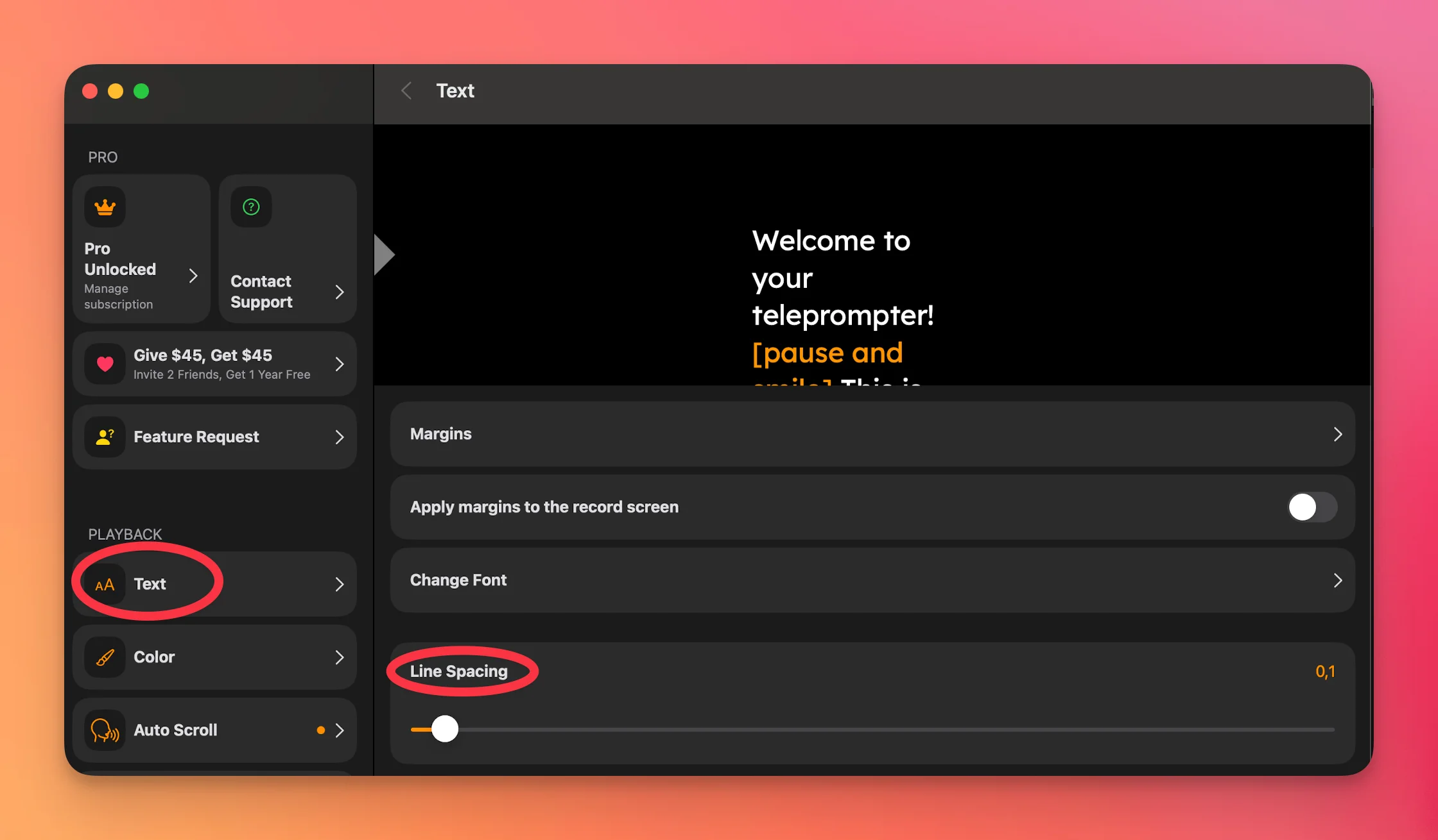 Teleprompter.com Line Spacing Feature