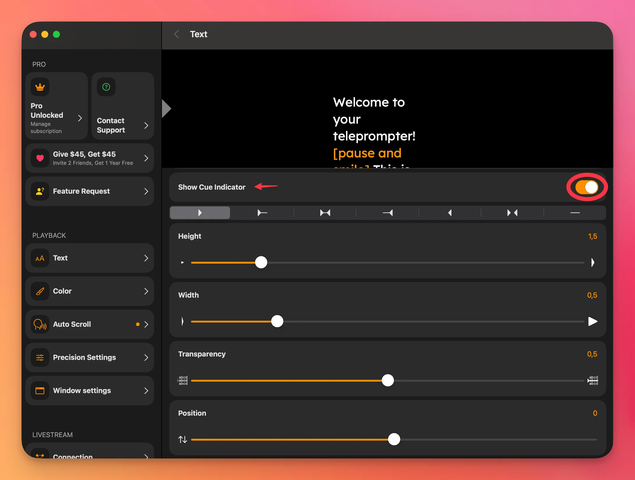 Teleprompter.com Cue Indicator Feature