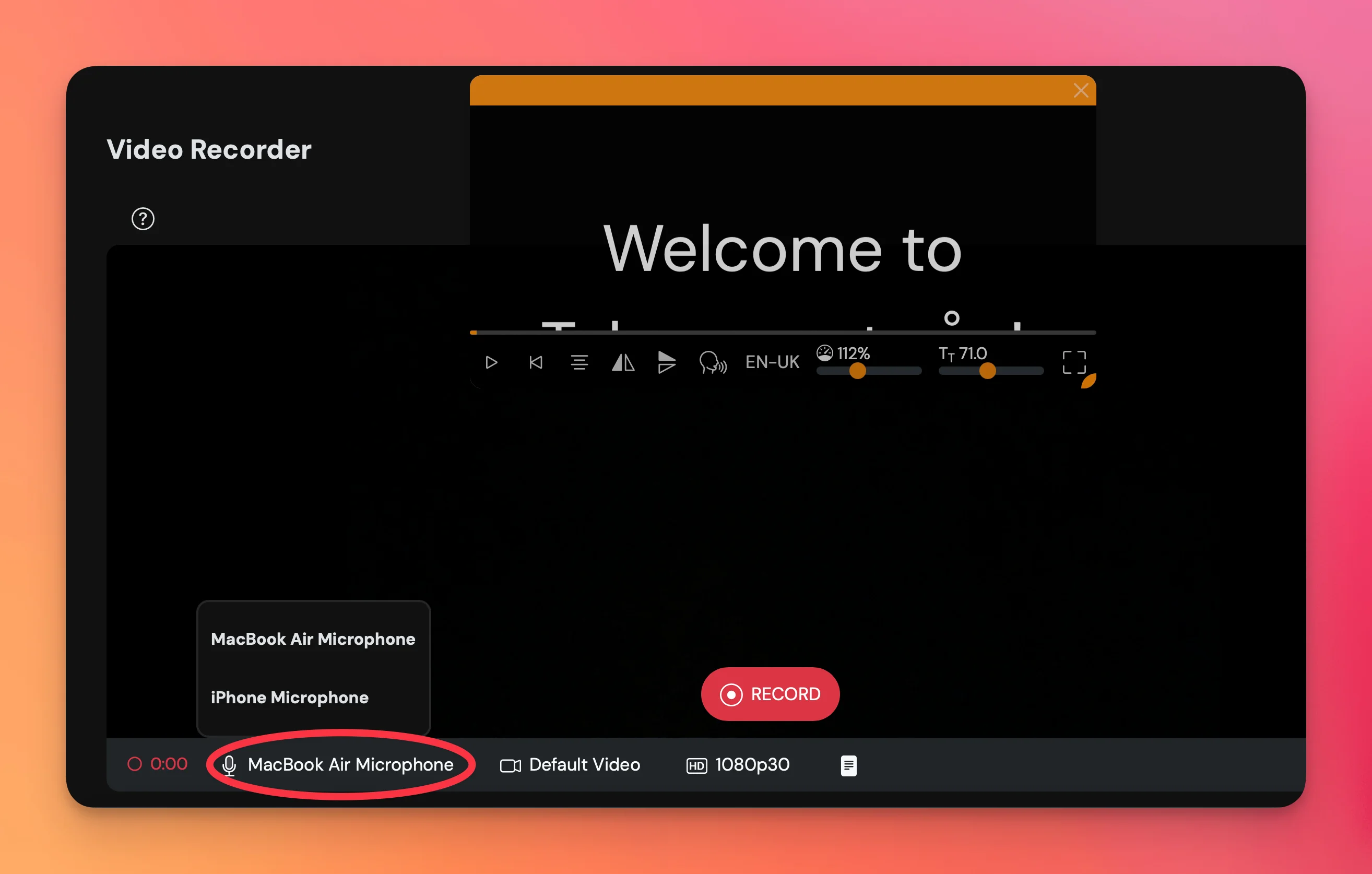 Selecting Microphone Option