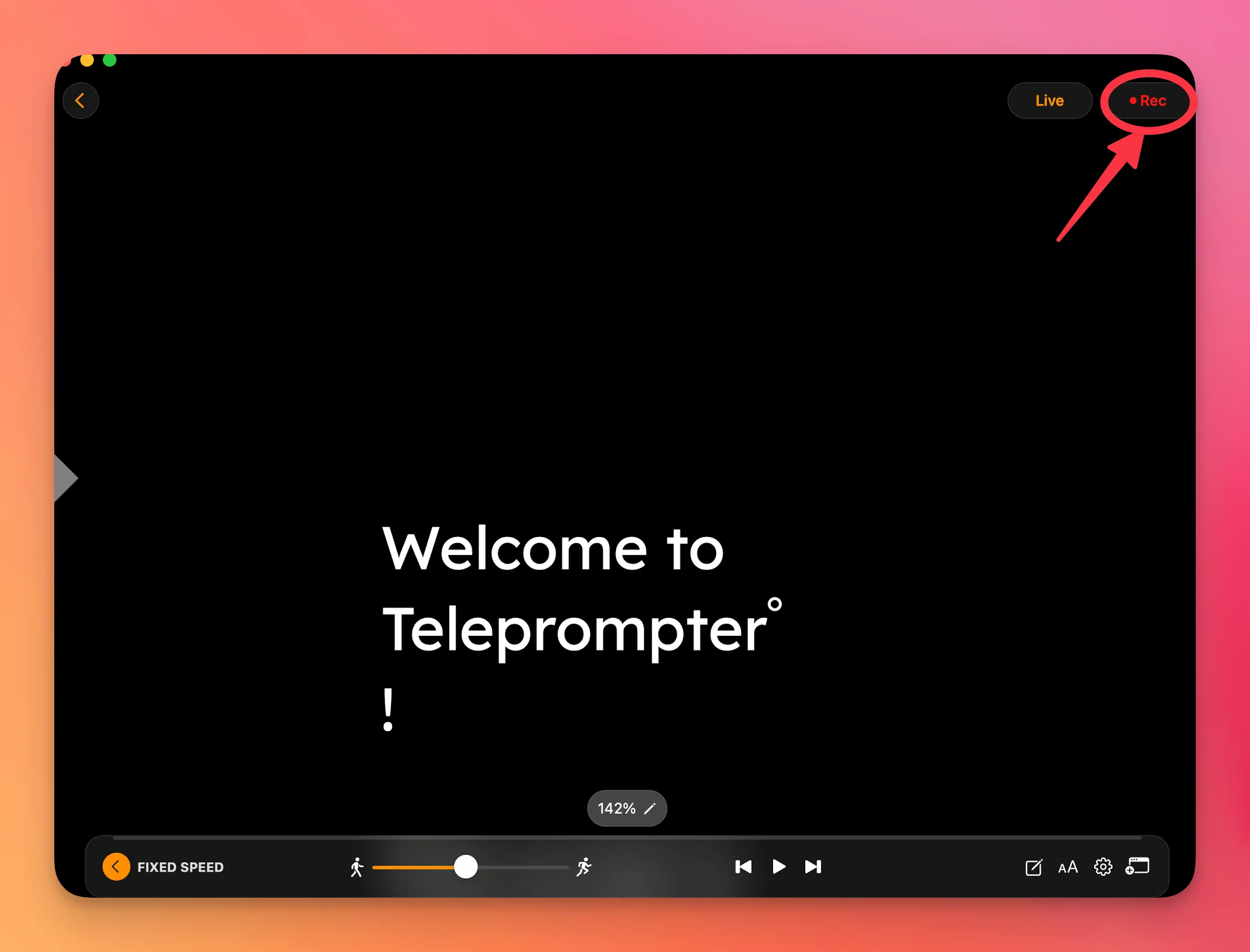 record button on Teleprompter.com App
